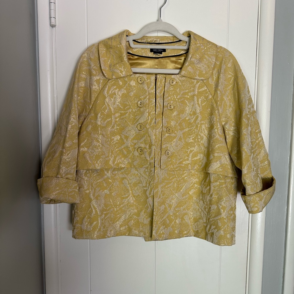 Bob Mackie Yellow Floral Blazer with 3/4 Sleeves